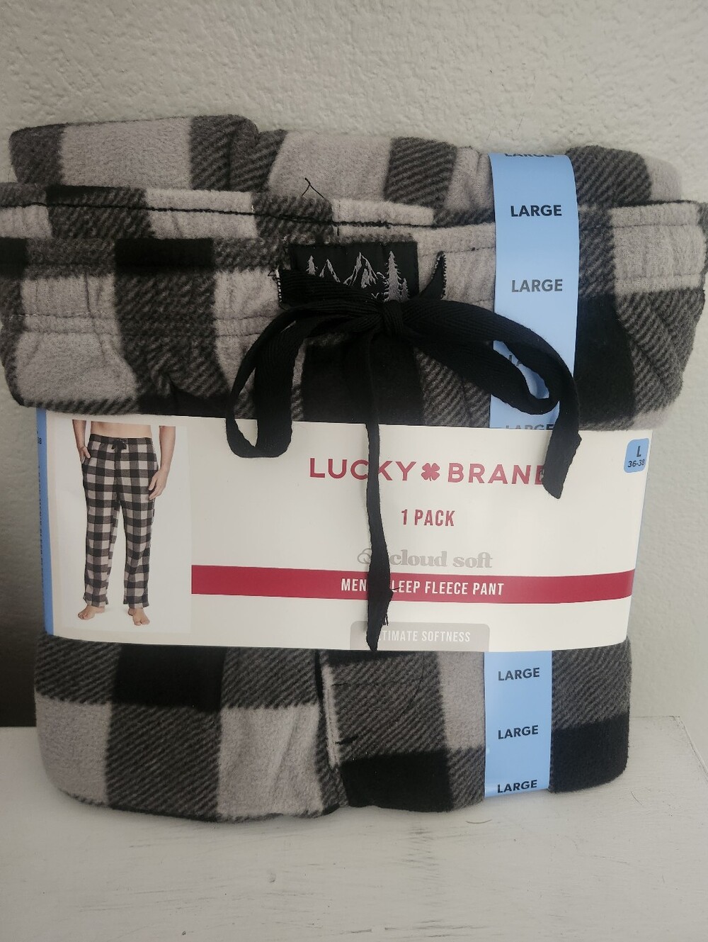 Lucky Brand Black and Light Gray Plaid Fleece Sleep Pants